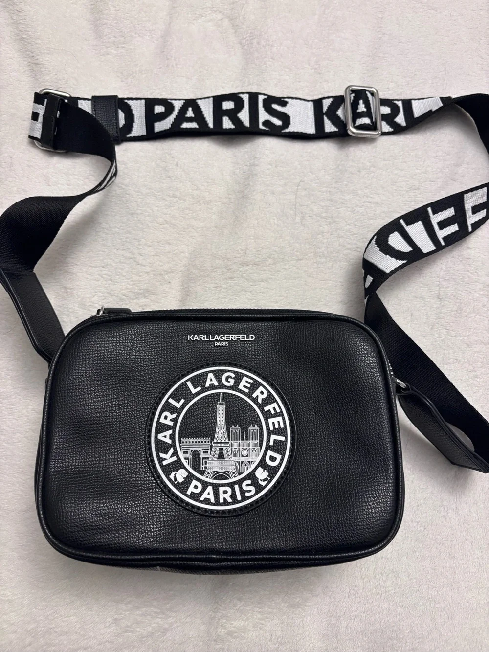 Karl Lagerfeld Black and White Logo Crossbody Belt Bag